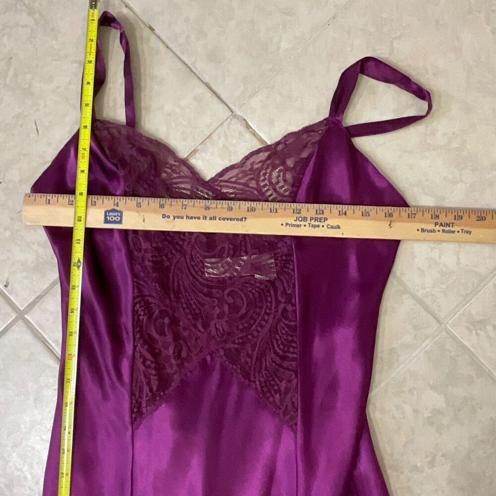 VTG Gold Label Victoria Secret Maxi Satin Liquid lace slip Dress S Purple Fairy - Picture 9 of 12